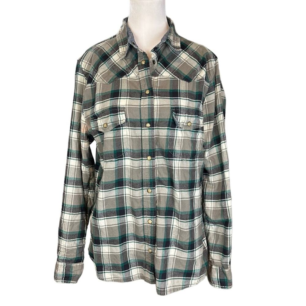 JACHS Girlfriend Bea Plaid Snap Front Shirt Top Size Medium Green Black Gray